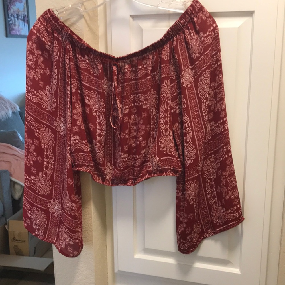 3 for $15 🦋🦋 Altar’d state bergundy bandana print crop top